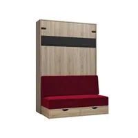 lit escamotable style industriel key  sofa chêne bandeau noir canapé rouge 140*200 cm 20100990451