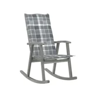 chaise à bascule fauteuil à bascule  fauteuil de relaxation avec coussins gris bois d'acacia massif meuble pro frco11159