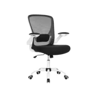 fauteuil de bureau avec accoudoir rabattable chaise de bureau en toile siège pivotant à 360° support lombaire réglable gain de place blanc et noir helloshop26 12_0001409