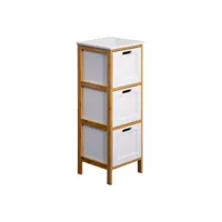 rebecca mobili commode de salle de bains 3 tiroirs mdf bois blanc bambu re6713