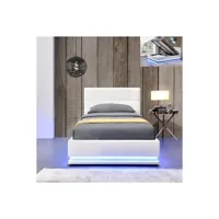 lit led avec coffre de rangement ava - blanc - 90x190