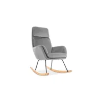 hoovet - fauteuil à bascule rembourré - 106x70x80 cm - rembourré de velours - patins en bois - base en métal - gris