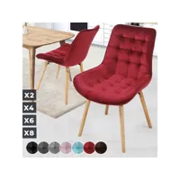 miadomodo® chaise de salle à manger en velours - lot de 2, pieds en bois hêtre, style rétro, rouge foncé - chaise scandinave pour salon, chambre, cuisine, bureau