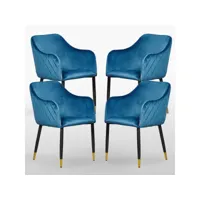 lot de 4 chaises de salle à manger en velours bleu, verona - style vintage - salon chambre ou bureau