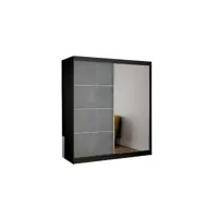 armoire de chambre avec 2 portes coulissantes et miroir dressing garde-robe penderie (tringle) avec étagères (lxhxp): 183x218x61 beton noir