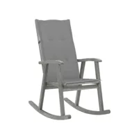 chaise à bascule fauteuil à bascule  fauteuil de relaxation avec coussins gris bois d'acacia massif meuble pro frco44403