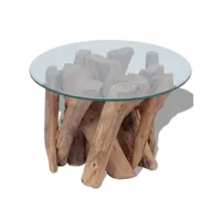 table basse verre et rondin bois flottant de teck massif 50x60 cm 243473
