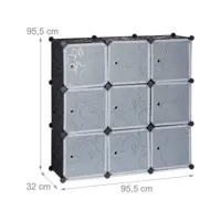 étagère rangement 9 casiers portes plastique modulable diy assemblage plug in bibliothèque noir helloshop26 13_0001190_2