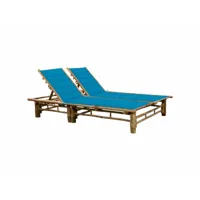 transat chaise longue bain de soleil lit de jardin terrasse meuble d'extérieur pour 2 personnes avec coussins bambou helloshop26 02_0012902