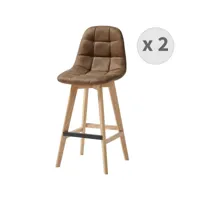 owen oak - chaise de bar vintage microfibre marron pieds chêne(x2)