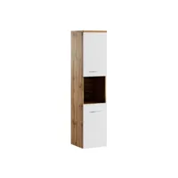 armoire de rangement de montreal hauteur 131 cm chene avec blanc - meuble de rangement haut placard armoire colonne