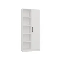 villme - bibliothèque design minimaliste - 1 porte + 10 étagères - 80x30x182 cm - meuble de rangement - blanc