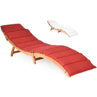 giantex chaise longue pliante-bain de soleil en bois d'eucalyptus avec coussinappui-tête pliable charge 180 kg 190 x 55 x 52 cm