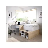 lit enfant dbagnat, lit simple pour chambre, ensemble avec bureau et étagères, 195x134h73 cm, blanc et chêne 8052773875837