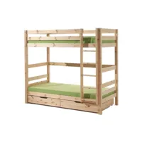 paris prix - lit superposé haut & 2 tiroirs de lit enfant pino 90x200cm naturel