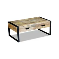 table basse table de salon  bout de canapé avec 2 tiroirs bois de manguier massif 100 x 60 x 40 cm meuble pro frco46628