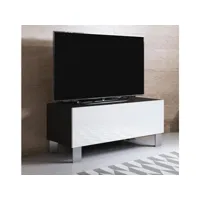 meuble tv 1 porte  100 x 42 x 40cm  pieds en aluminium  noir et blanc finition brillante   modèle luke h1 tvsd031blwhpa-1box
