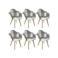 giada - lot de 6 fauteuils patchwork motifs grisés
