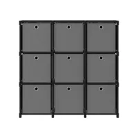 étagère à 9 cubes avec bo?tes, bibliothèque - étagère de rangement noir 103x30x107,5 cm tissu wer74551 meuble pro