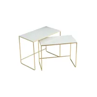 tables basses gigognes rectangulaires design blanc et métal doré (lot de 2) wess