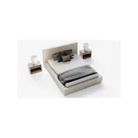 lit design léon avec coffre de rangement et tête de lit matelassée - 180x200