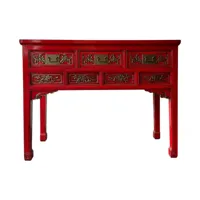 meuble console, table console en bois avec 3 tiroirs coloris rouge - longueur 120 x profondeur 49 x hauteur 90 cm