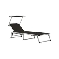 transat chaise longue bain de soleil lit de jardin terrasse meuble d'extérieur pliable avec auvent aluminium et textilène noir helloshop26 02_0012819