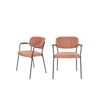 jolien - lot de 2 chaises avec accoudoirs et pieds noirs - couleur - rose
