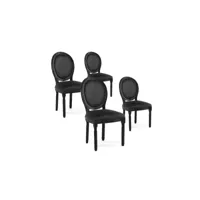 lot de 4 chaises médaillon louis xvi velours noir