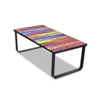 table basse table de salon  bout de canapé avec impression d'arc-en-ciel dessus en verre meuble pro frco70140