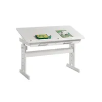 bureau enfant écolier junior olivia table à dessin réglable en hauteur et pupitre inclinable avec 2 tiroirs en pin massif blanc