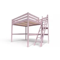 lit mezzanine bois avec escalier de meunier sylvia 160x200  violet pastel 1160-vip