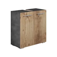 meuble vasque jupiter - gris avec chêne châtaignier - 60 x 30 x 60 cm - meuble de salle de bain, colonne, armoire