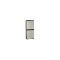 titanium plastiken armoire haute 2 portes avec étageres - 70 x 44 x 176 cm - beige et noir - gamme titanium - intérieur et extérieur pla8412524464657