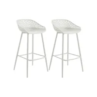 lot de 2 tabourets de bar irek chaise haute cuisine ou comptoir au design retro en plastique et métal blancs, hauteur d'assise 75 cm