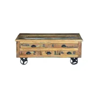 table basse 5 tiroirs bois, métal marron 110x70x42cm - bois-métal - décoration d'autrefois