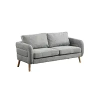 canapé 2 places en tissu scandinave avec accoudoirs pieds bois massif pour salon, appartement, petit espace, gris, 159x72x76cm