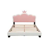 lit enfant lit 140 x 200 cm avec sommier à lattes et dossier lit fille avec forme de couronne blanc