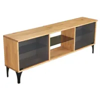 meuble tv bois pin massif clair vernis mat barkola 160 cm