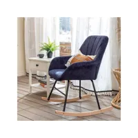 fauteuil à bascule scandinave ergonomique en tissu bleu foncé pied bois 60*79.9*82cm