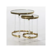 set de 2 tables gigognes miroir pieds acrylique et métal doré meli