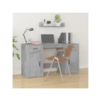 bureau avec armoire bureau informatique - table de bureau gris béton bois d'ingénierie meuble pro frco67673