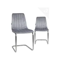 lot 2 chaises salle à manger velours pieds chrome jana (gris)
