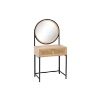 coiffeuse avec miroir +1 tiroir bois naturel-noir- mainia - l 67.2 x l 40 x h 143 cm - neuf