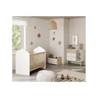 kaina - chambre bébé 60x120cm + coffre à jouets coloris blanc et naturel