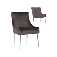 lot de 2 chaises de salle à manger design revêtement en velours gris foncé avec poignet à l'arrière et piètement en acier argenté collection jersey viv-95670