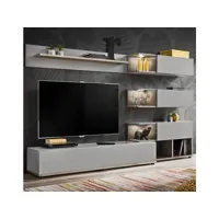 meuble mural tv modèle odin couleur gris perle et truffle (2,4m) msam281trgr
