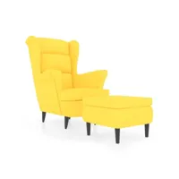 vidaxl fauteuil à oreilles avec tabouret jaune moutarde velours