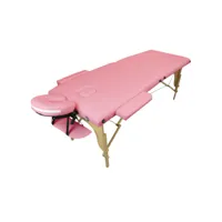 table de massage pliante 2 zones en bois avec panneau reiki + accessoires et housse de transport - rose pastel