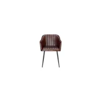 fauteuil fer, cuir marron 55x56x82cm - fer-cuir - décoration d'autrefois